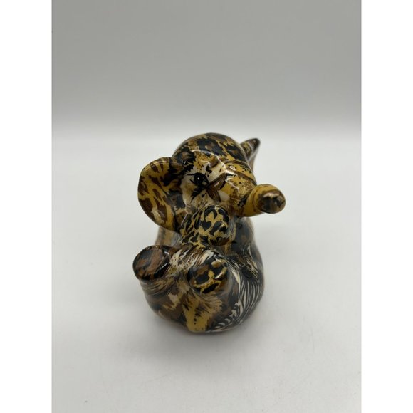 Vintage LaVie Baby Elephant Patchwork Safari Playful Elephant Figurine - Picture 1 of 7
